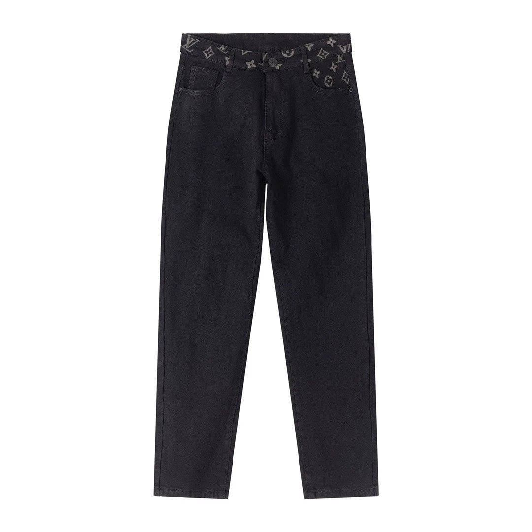 Louis Vuitton LV Jeans Letter Old Flower Print Pocket Straight Jeans Autumn Winter New Unisex Long Pants Loose Casual Wide Leg High Waist