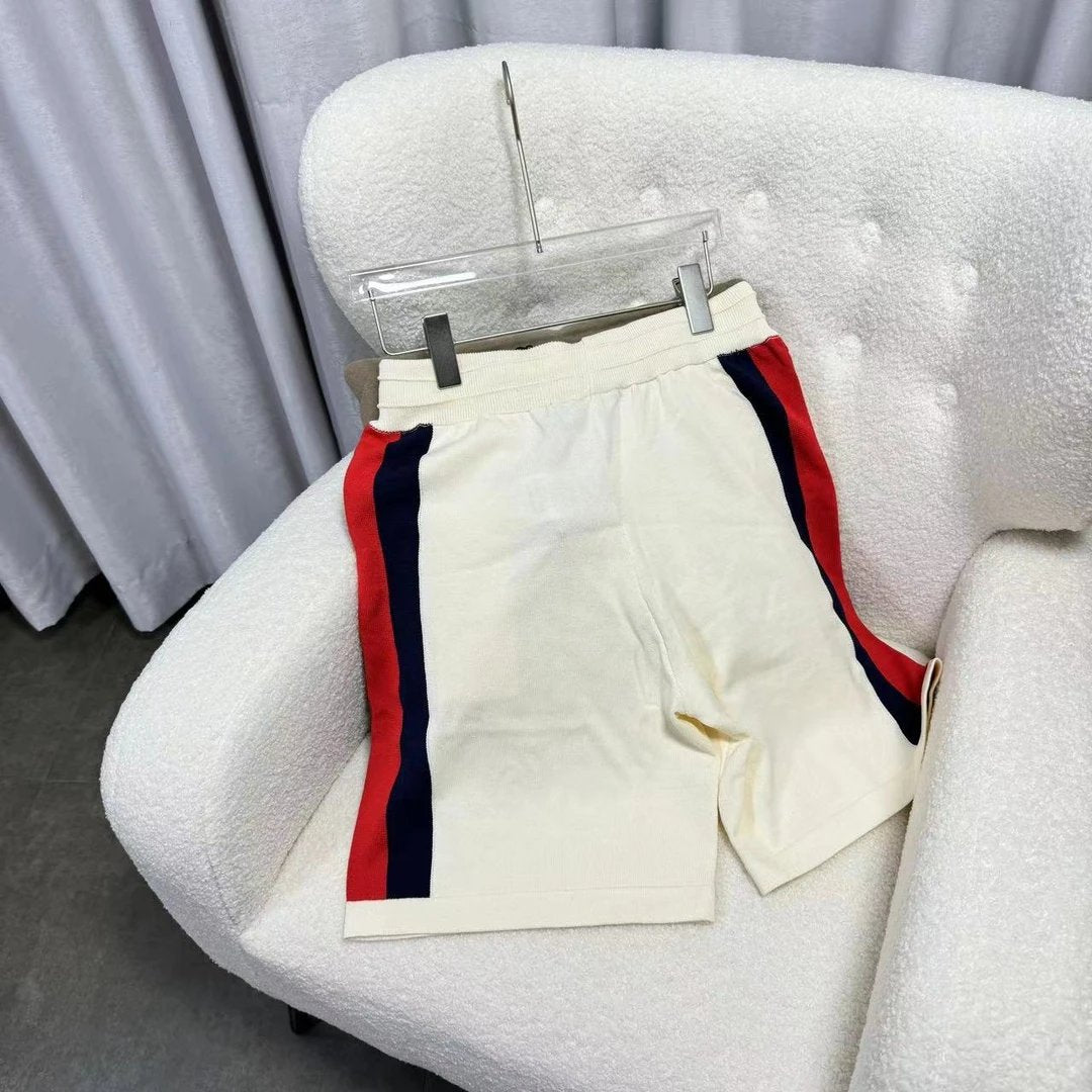Gucci Shorts Color Block Knit Shorts Five-Point Shorts25ss New Drawstring Casual Summer Pants5Two-in-One Casual Sweatpants for Men and Women