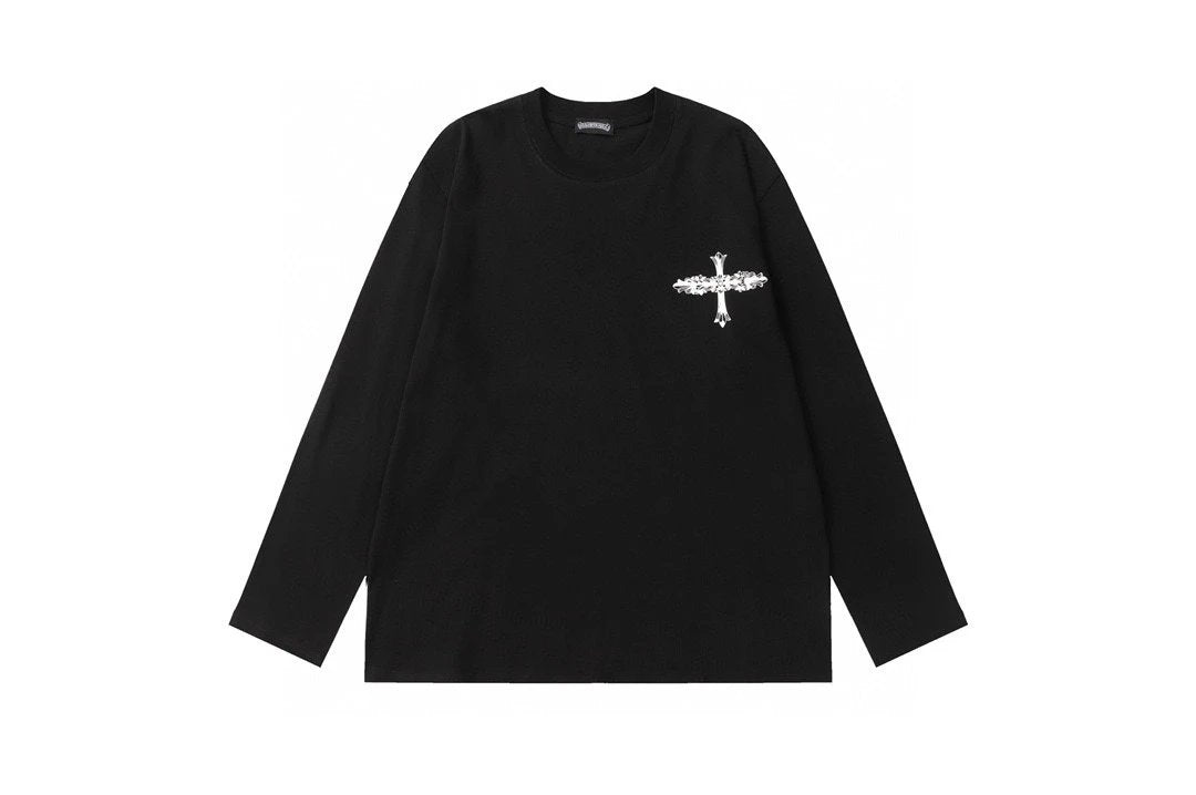 Chrome Hearts Hoodie Washed Black Cross Ink Splash Crewneck Sweatshirt Long Sleeve Base Shirt Outerwear Trendy Unisex Sports Casual Loose Fit Versatile Autumn Winter New Arrival