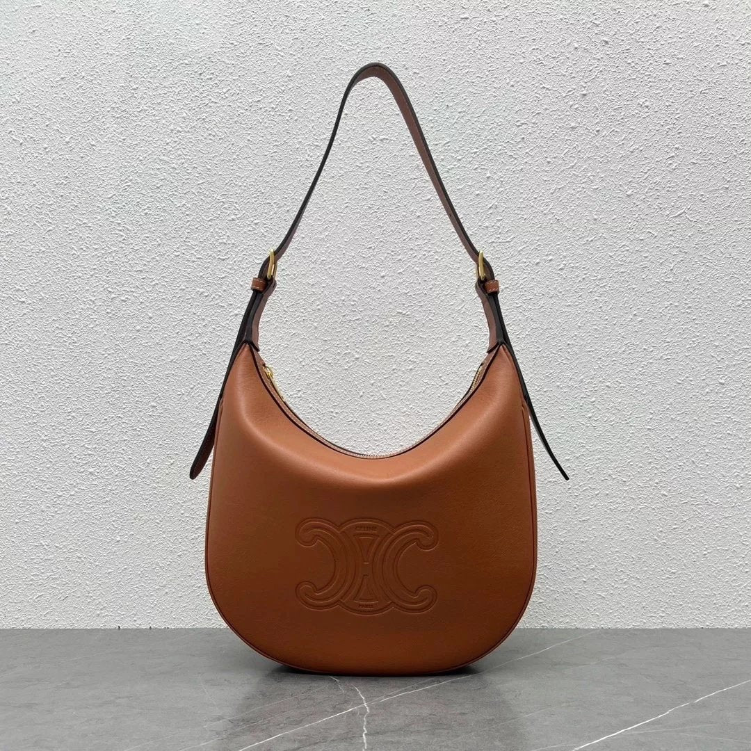 Celine women's bag Top version 【Original Factory】2024Early Spring New HELOISE New Soft Cow Leather Handbag hobo Bag Underarm Bag Shoulder Bag Arc De Triomphe Large logo Printing hobo Backpack114713