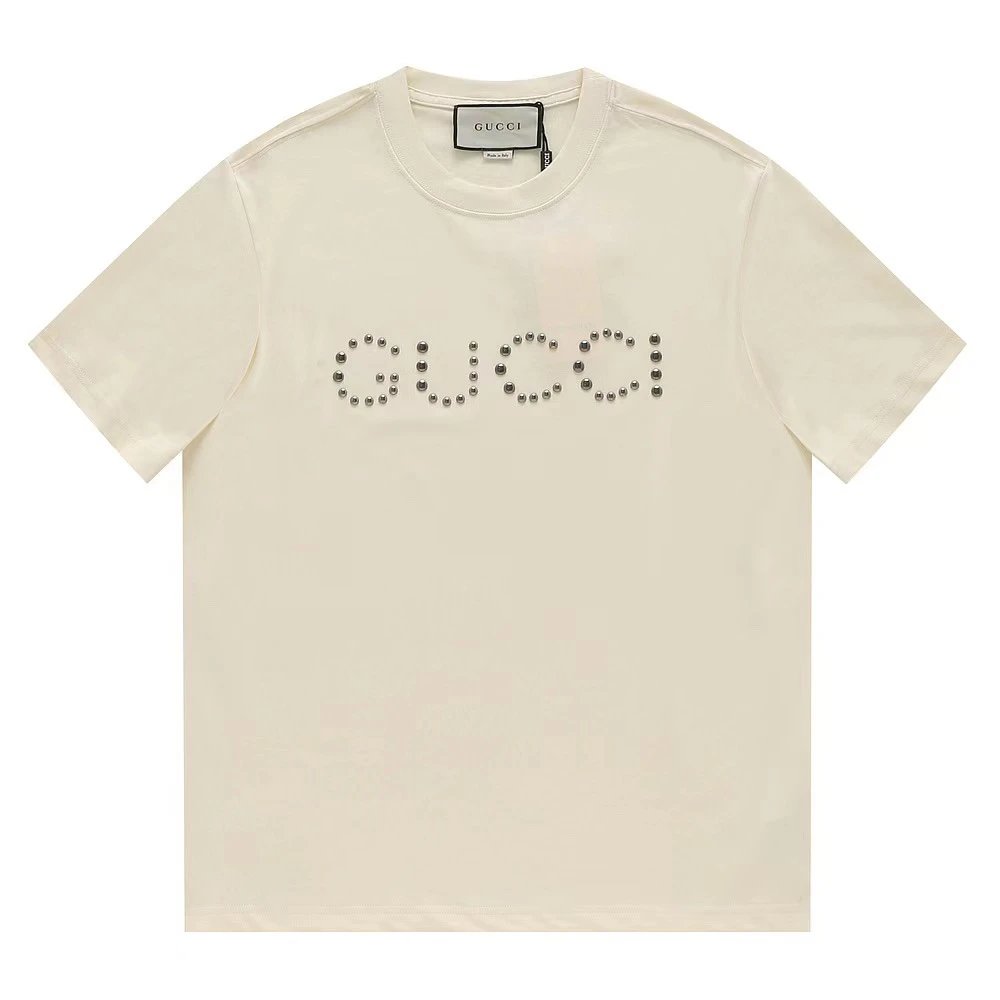 Gucci T-shirt Front Chest Rivets logo round Neck Short Sleeve25ss New Pure Cotton Unisex Style T T-shirt OS Loose Fit Base Shirt Top Half Sleeve T-Shirt