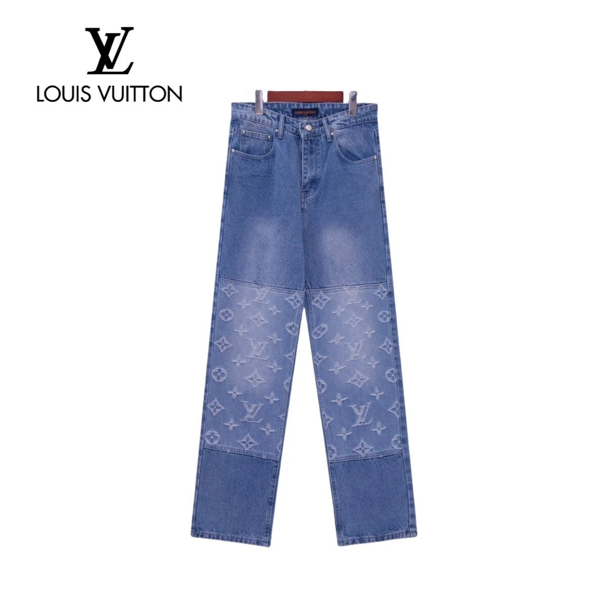 Louis Vuitton LV Jeans Mid-section Old Flower Jacquard logo25ss Spring Summer New Straight Loose Slim Fit Jeans Unisex Long Pants