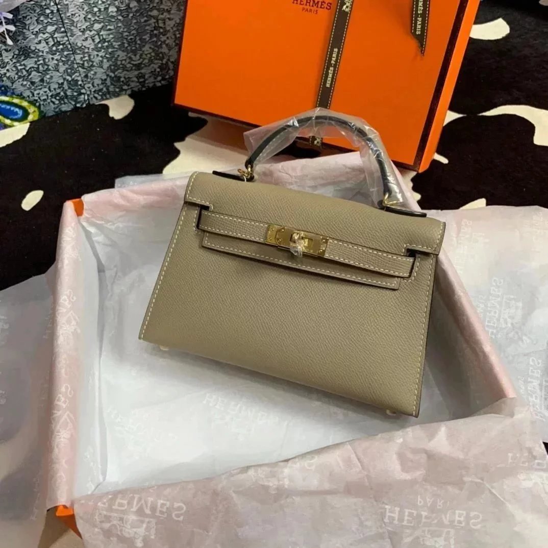 Hermes women's bag Top version New Women's Bag Minikellyll Kelly Bag Second Generation Epsom Leather Handmade Wax Line19cm