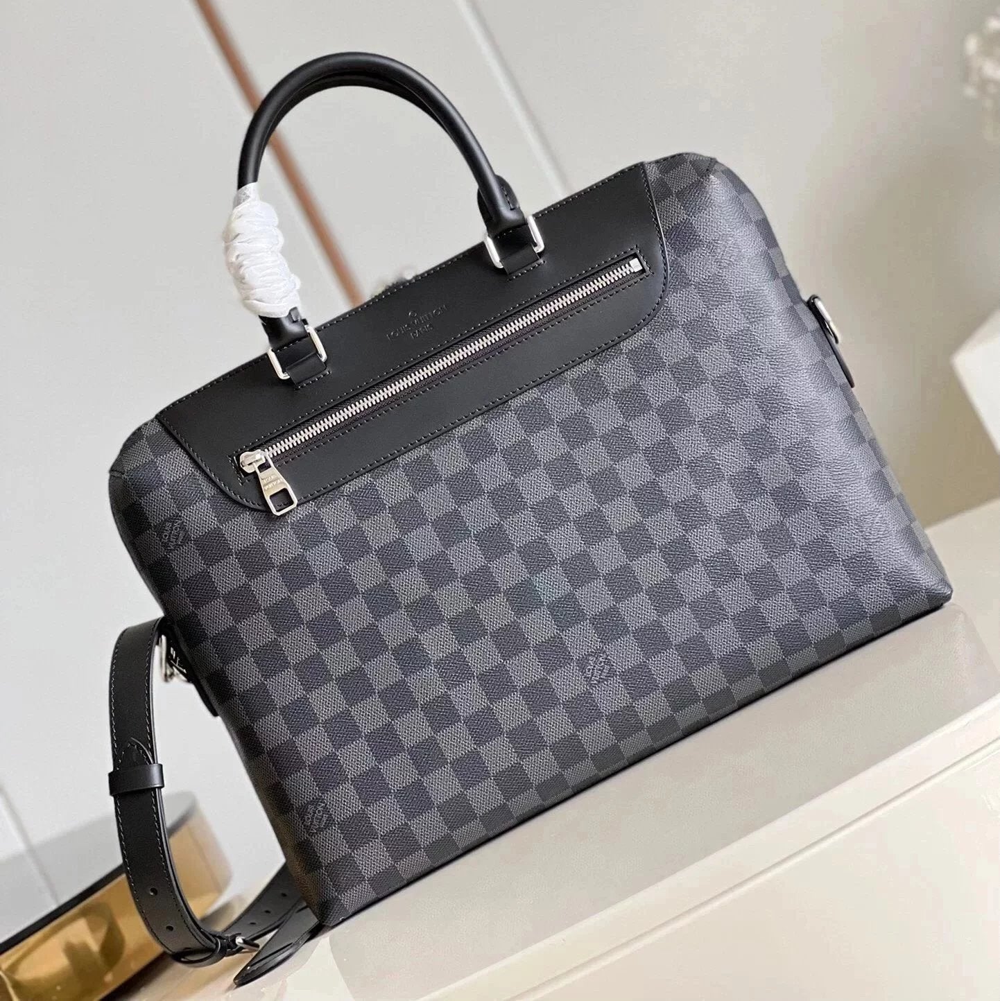 Louis Vuitton LV briefcase Top version 【Genuine Goods Leather】Porte-DocumentsJour Briefcase Men's Handbag Computer Bag Office Worker Business Briefcase M54019Presbyopic N48260Black Plaid