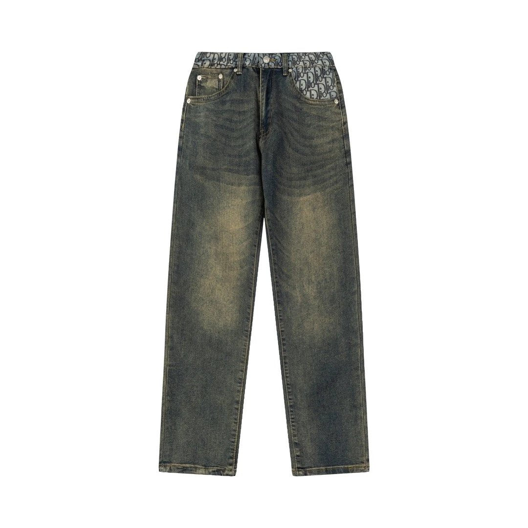 Dior Jeans Belt Pocket Full Print Old Flower logo Straight Leg Jeans Autumn Winter New Loose Casual Wide Leg Unisex Long Pants