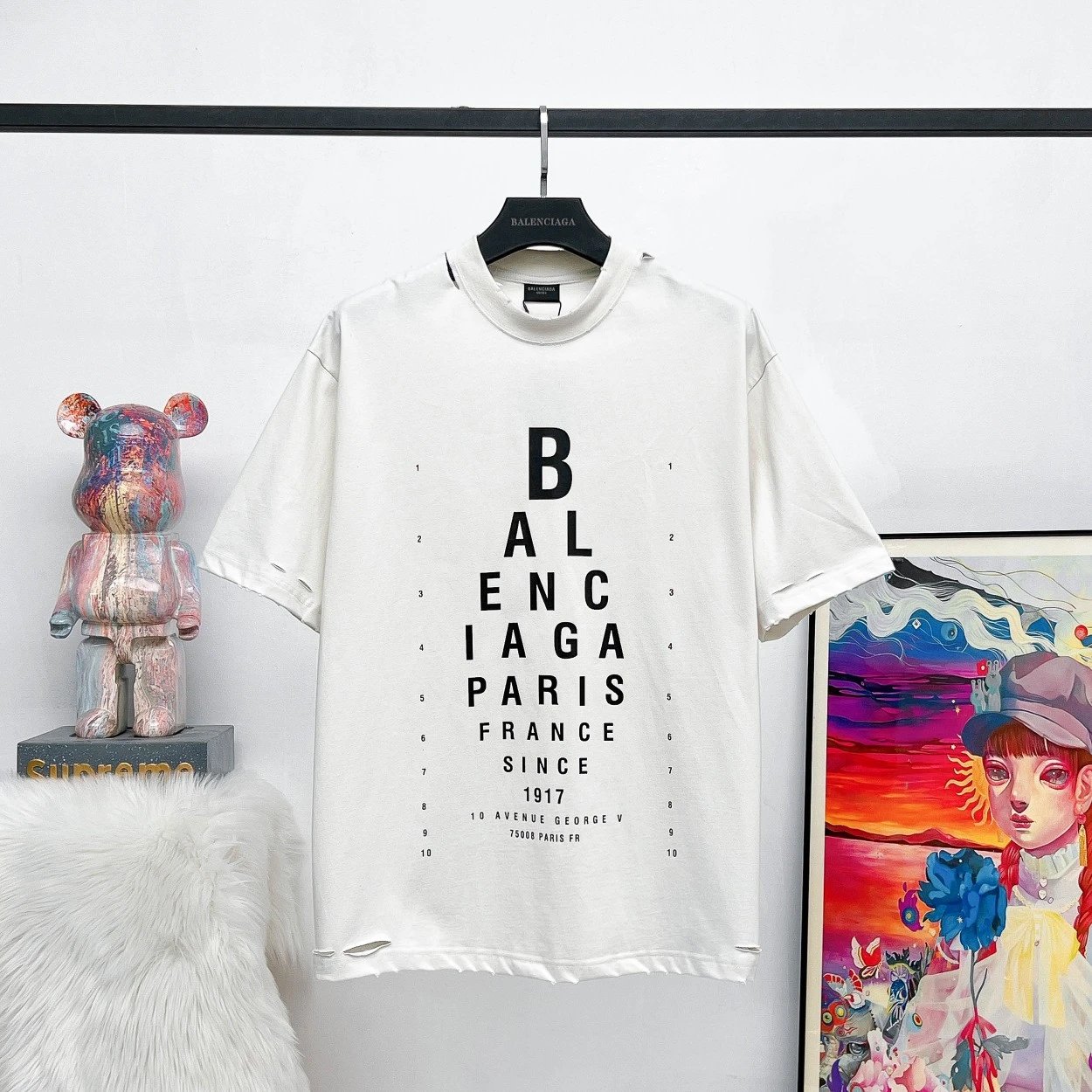 Balenciaga T-shirt Alphabet Vision Chart Print logo round Neck Short Sleeve25ss New Pure Cotton Unisex Style T T-shirt OS Loose Fit Base Shirt Top Half Sleeve T-Shirt