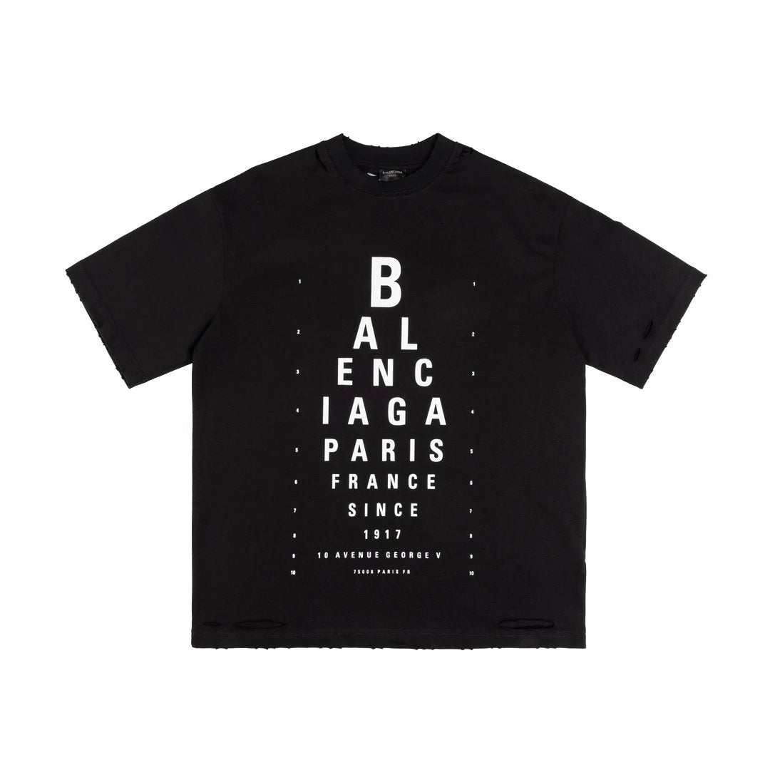 Balenciaga T-shirt Alphabet Vision Chart Printed with Holes T T-shirt os Drop Shoulder Loose Fit Unisex T-Shirt