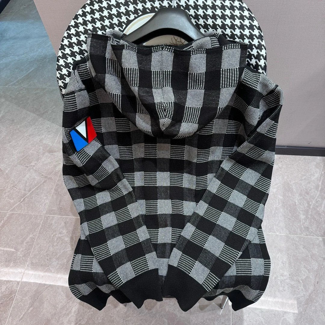 Louis Vuitton LV Hoodie Black and White Matching Square Hat Knit Hoodie Sweatshirt Jacket Unisex Sports Casual Loose Fit Versatile