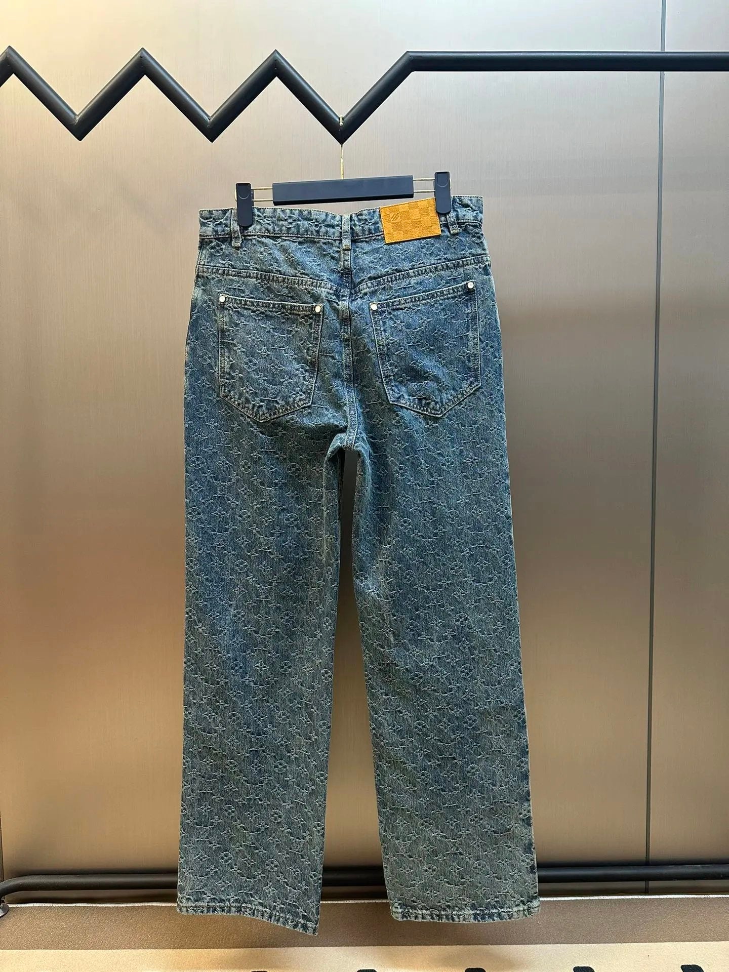 Louis Vuitton LV Jeans New Vintage Straight Jacquard Washed Blue Jeans Autumn Winter New Unisex Loose Casual Wide Leg High Waist Pants