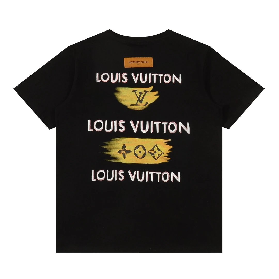 Louis Vuitton LV T-shirt Front and back yellow doodle letter print logo round Neck Short Sleeve25ss New pure cotton T Unisex T-Shirt OS Loose Fit Base Shirt Top Half Sleeve T-Shirt