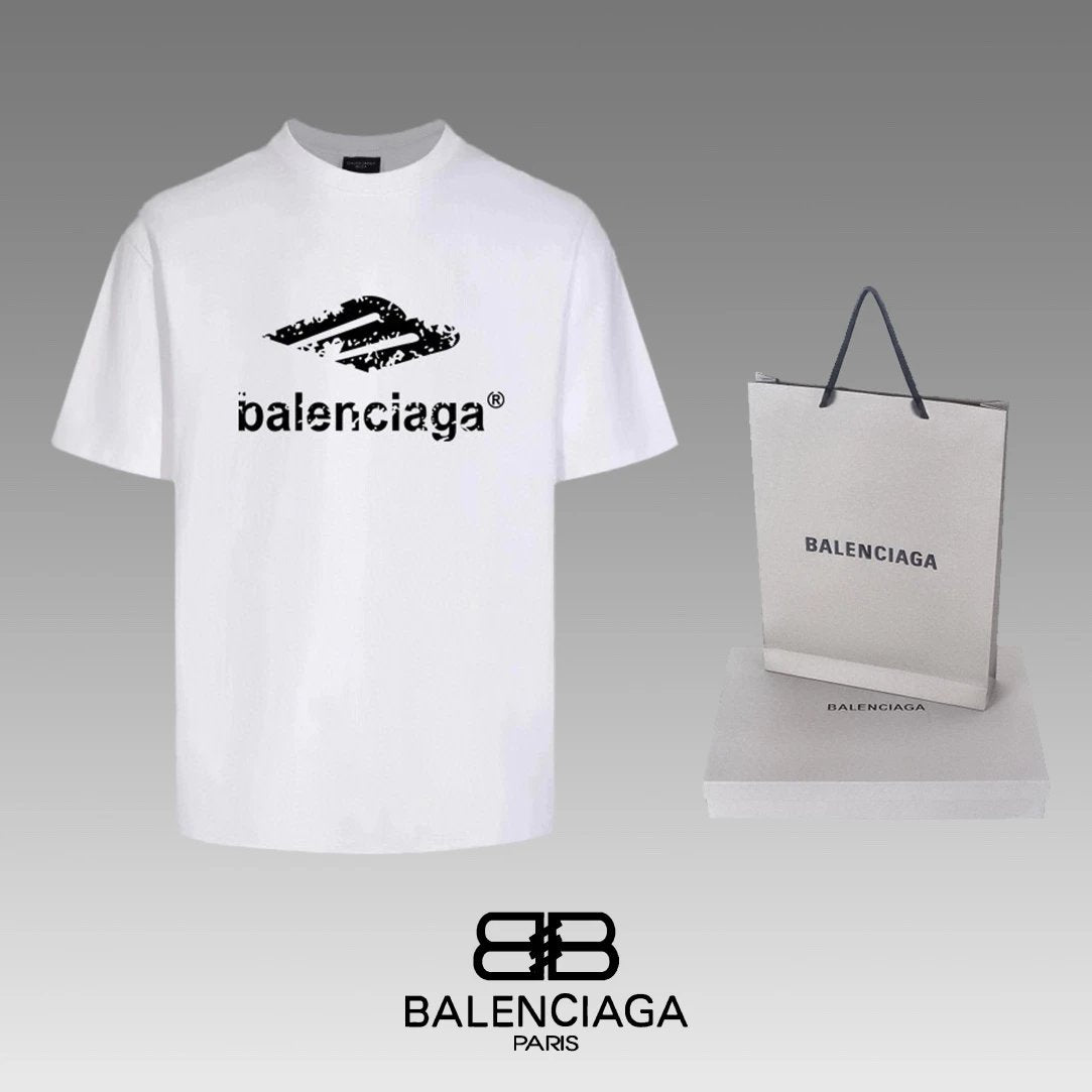 Balenciaga T-shirt Unique Letter Print on Chest logo round Neck Short Sleeve25ss New pure cotton T Unisex T-Shirt OS Drop Shoulder Loose Fit Base Shirt Top T-Shirt Short Sleeve