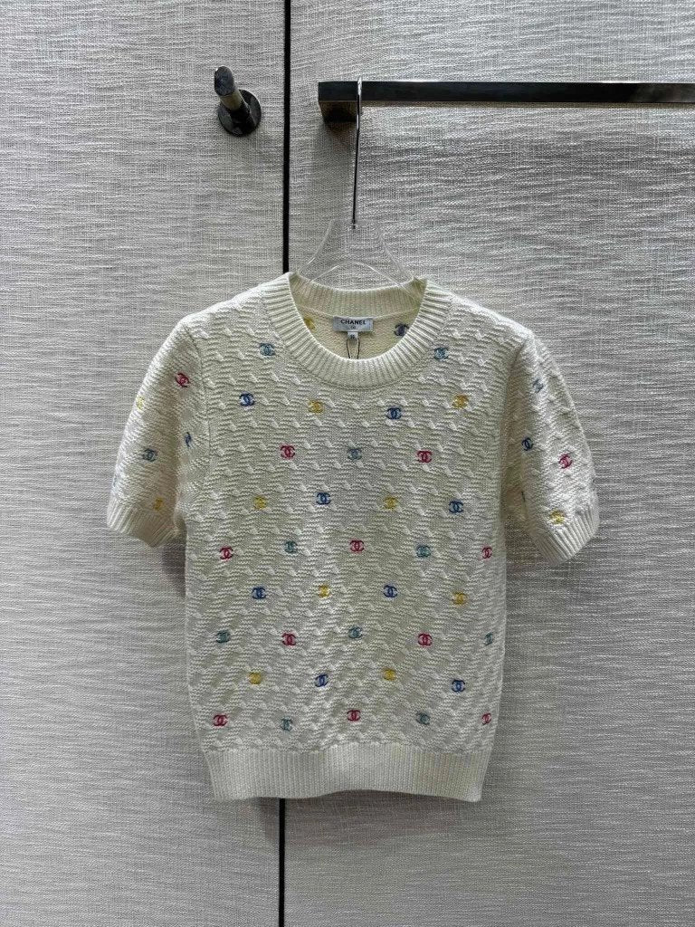 Chanel T-shirt Embroidery logo Knitted Short Sleeve T T-shirt Color Double c Letters Cool Fashion,Super Heavy Industry Models Are Eye-Catching and Bright2Color!s-m-l3⃣️Code!