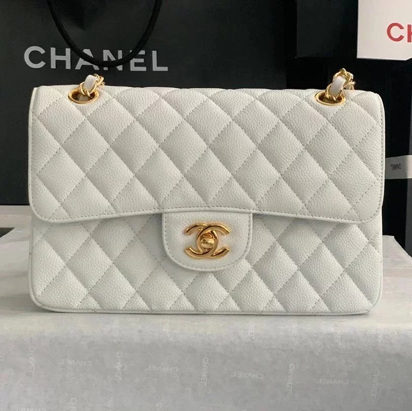 Chanel Women's Bag Top version 【Genuine Goods Leather】CF Original Caviar Ball Grain Cowhide Particles Full Classic CF Small Size23cm Black Gold Black Silver CF Flap Bag Pairs Clog Original Sheepskin Mouth Cover Chain Bag1117CF23cm