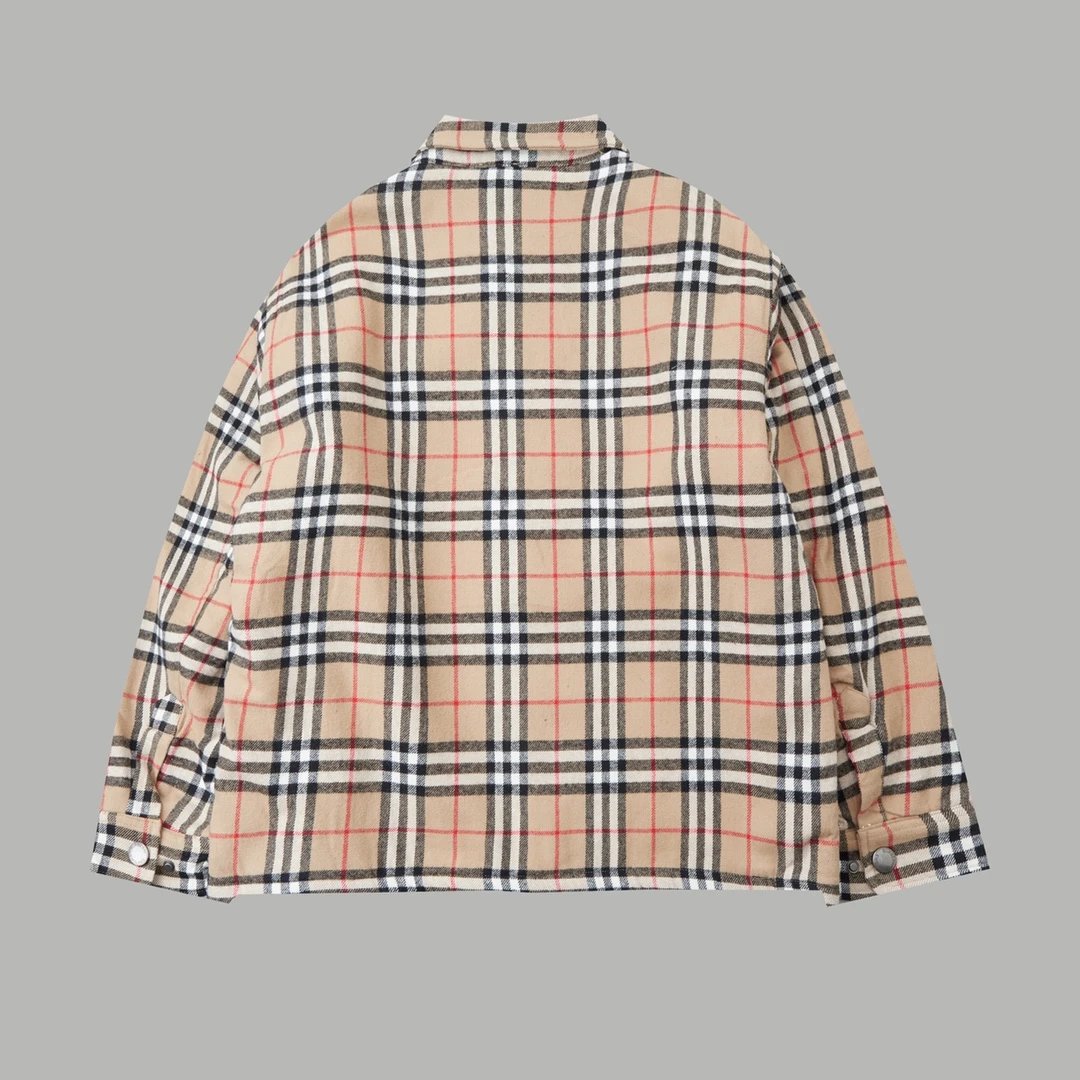 Burberry Shirt Classic Plaid Cotton Thickened Warm Shirt Style Cotton Jacket Coat Casual Loose Versatile Cotton Clothing Unisex os Version24ss Autumn and Winter New Products