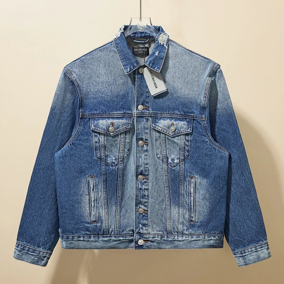 Balenciaga Jackets Distressed Vintage Back Print Denim Jacket for Men and Women Couples