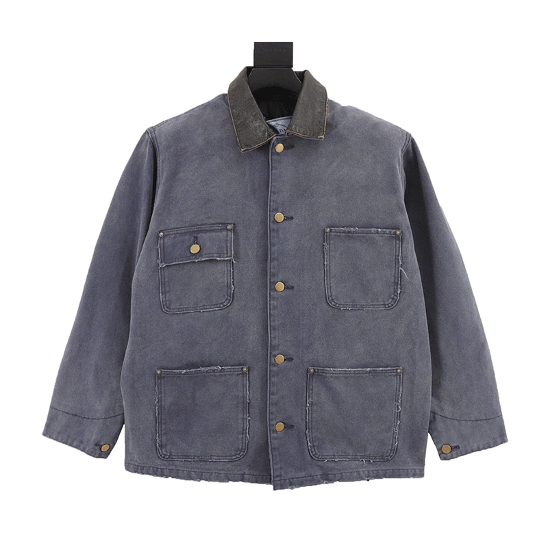 PRADA Jackets 24Fw Washed Old Canvas Denim Jacket Coat Same Style for Men and Women
