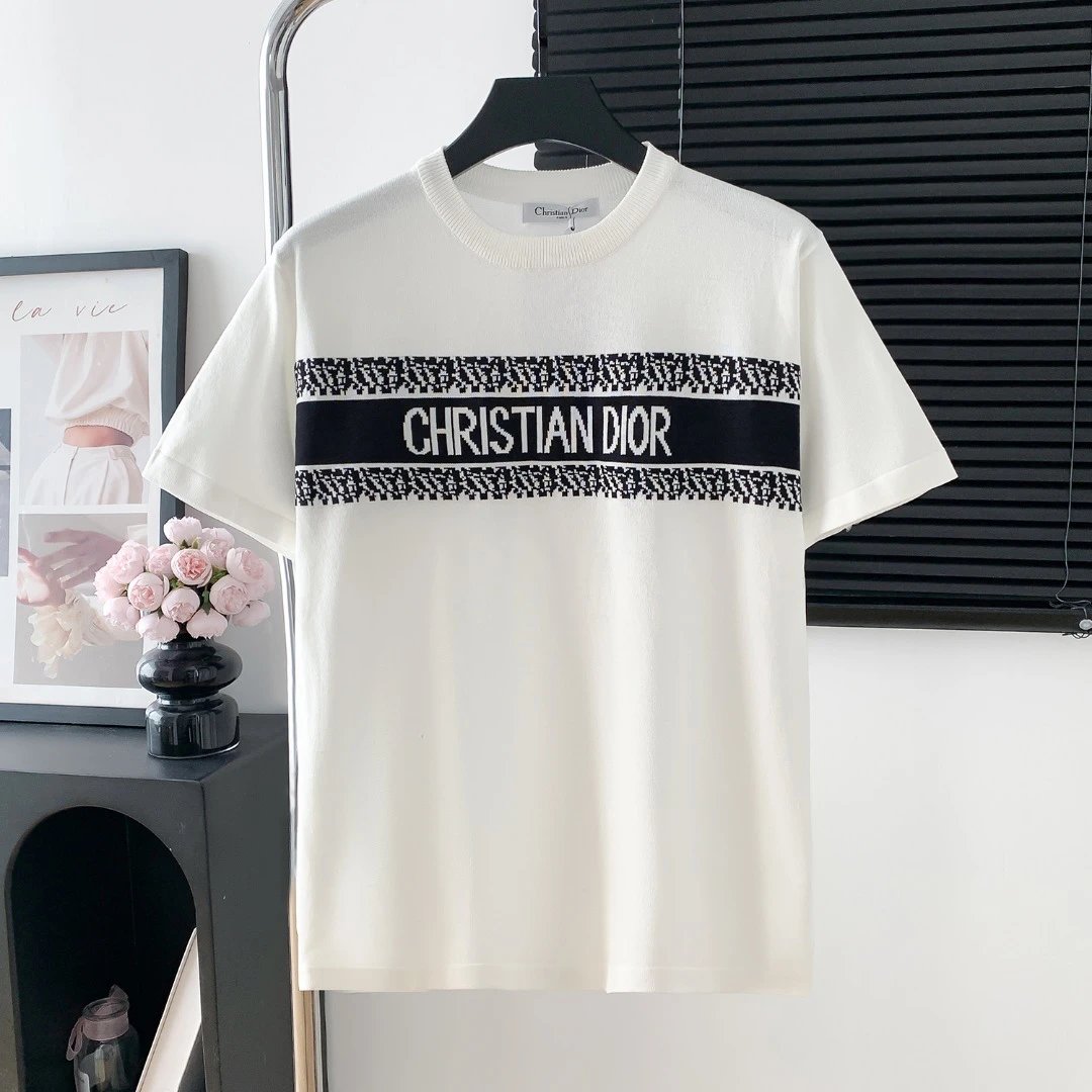 Dior T-shirt Front Brand Knitwear logo round Neck Short Sleeve25ss New Pure Cotton Unisex Style T Casual T-Shirt Base Layer Shirt OS Loose Fit Half Sleeve Top Plus Size
