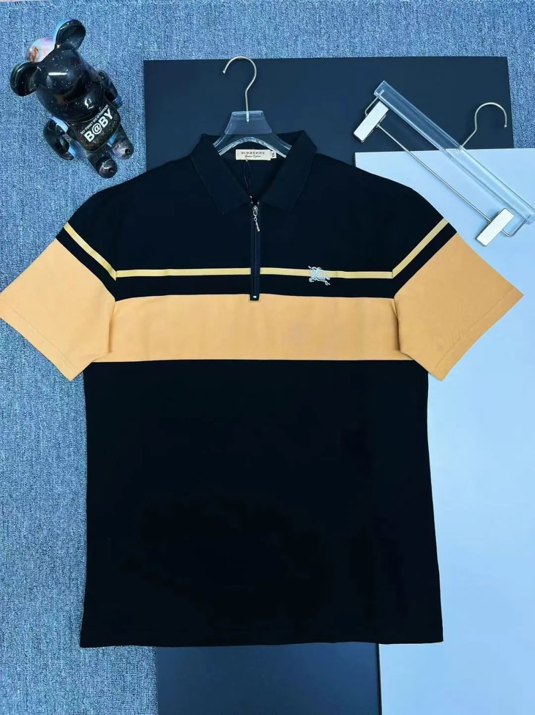 Burberry T-shirt Chest Stripe Embroidery logoPOLO Short Sleeve Turn-down Collar Shirt Unisex Summer Loose Fit T Business Commuter Short Sleeve Shirt Plus Size