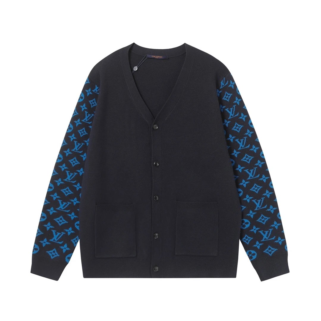 Louis Vuitton LV Sweater Knitted Jacquard Cardigan v Sweater Collar Unisex Outerwear Long Sleeve Soft Lazy Style OS Loose Fit Thickened Jacket for Versatile Casual Wear