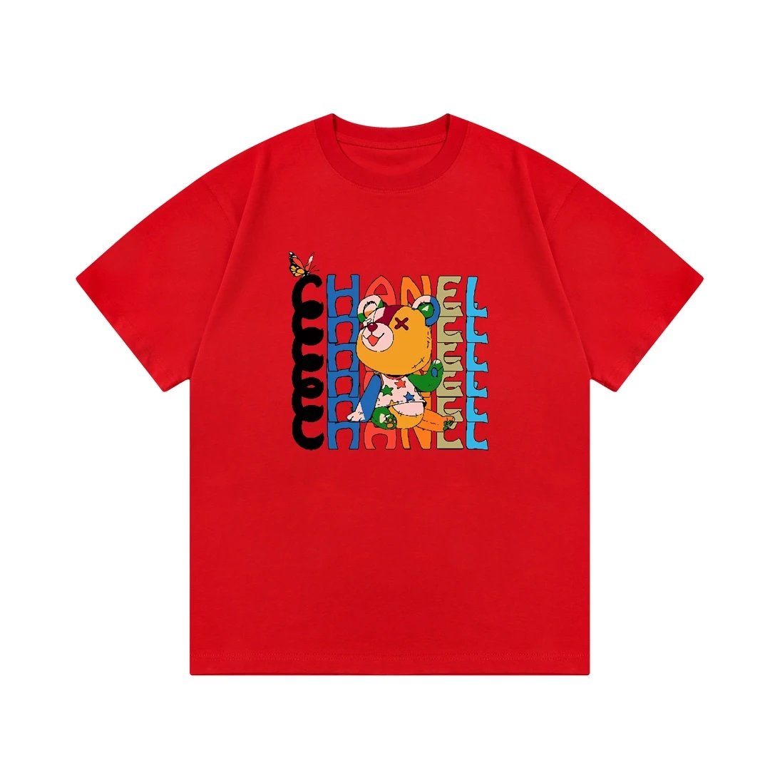 Chanel T-shirt Colorful Bear Alphabet Direct Print Logo round Neck Short Sleeve25ss New Pure Cotton Unisex Style T T-shirt OS Loose Fit Base Shirt Top Half Sleeve T-Shirt