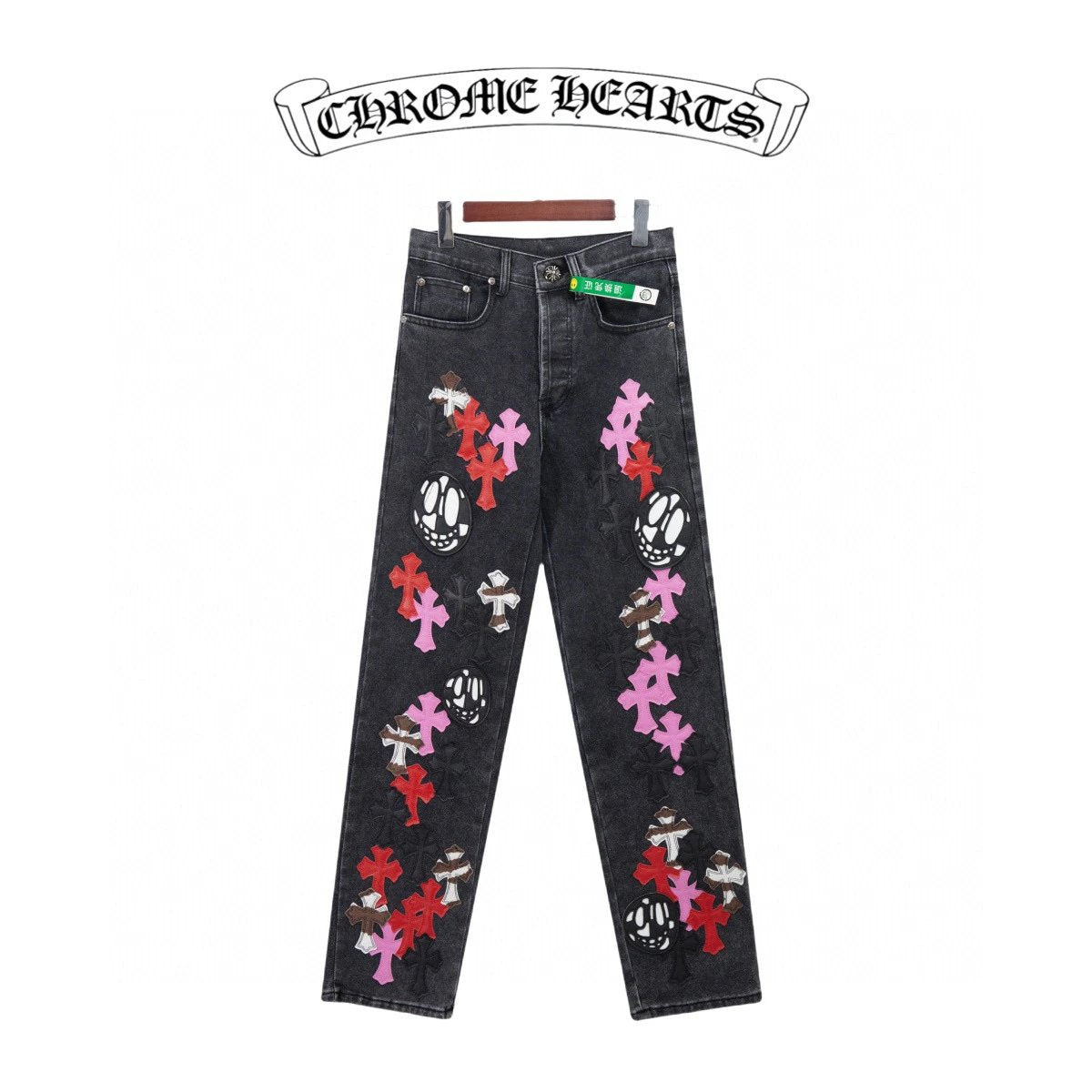 Chrome Hearts Jeans Ghost Face Element Cross Sticker Skin logo25ss Spring Summer New Straight Slim Fit Jeans Unisex Loose Fit Long Pants