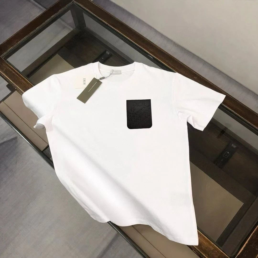 Dior T-shirt Chest Pocket Letter Embroidery logo round Neck Short Sleeve25ss New Pure Cotton Unisex Style T T-shirt OS Loose Fit Base Shirt Top Half Sleeve T-Shirt