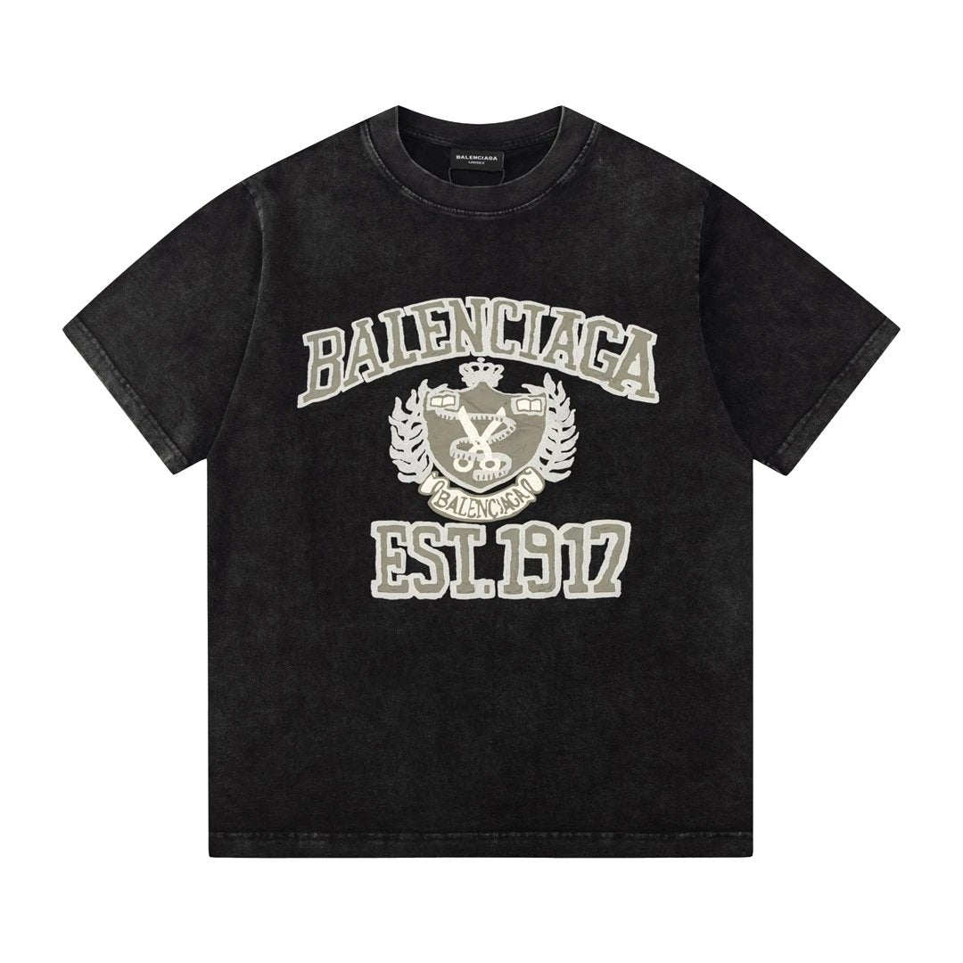 Balenciaga T-shirt Chest Letter Crown Wheat Ear Print logo round Neck Short Sleeve25ss New pure cotton T Unisex T-Shirt OS Drop Shoulder Loose Fit Base Shirt Top T-Shirt Short Sleeve