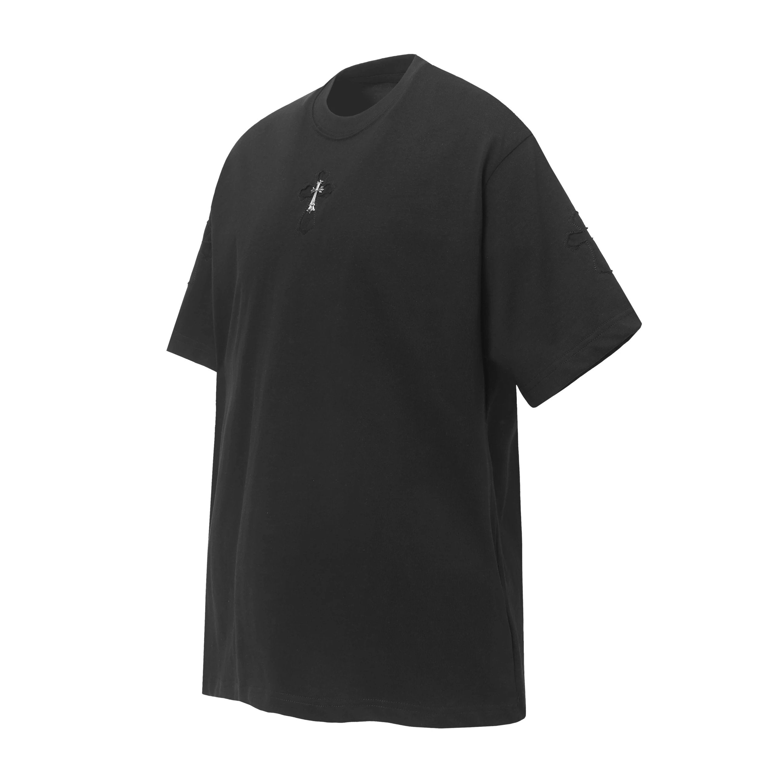 Chrome Hearts T-shirt Gold Plated Chest Badge logo round Neck Short Sleeve25ss New pure cotton T Unisex T-Shirt OS Drop Shoulder Loose Fit Base Shirt Top T-Shirt Short Sleeve