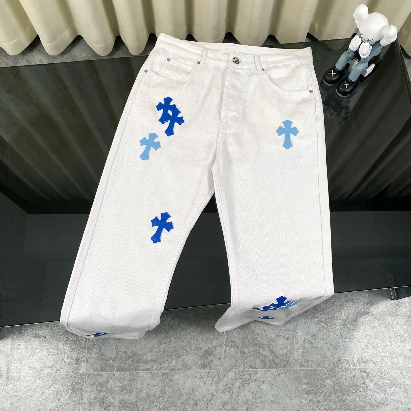 Chrome Hearts Jeans Front and Back Gradient Color Cross Leather Tag logo25ss Spring Summer New Straight Slim Fit Jeans Unisex Loose Fit Long Pants