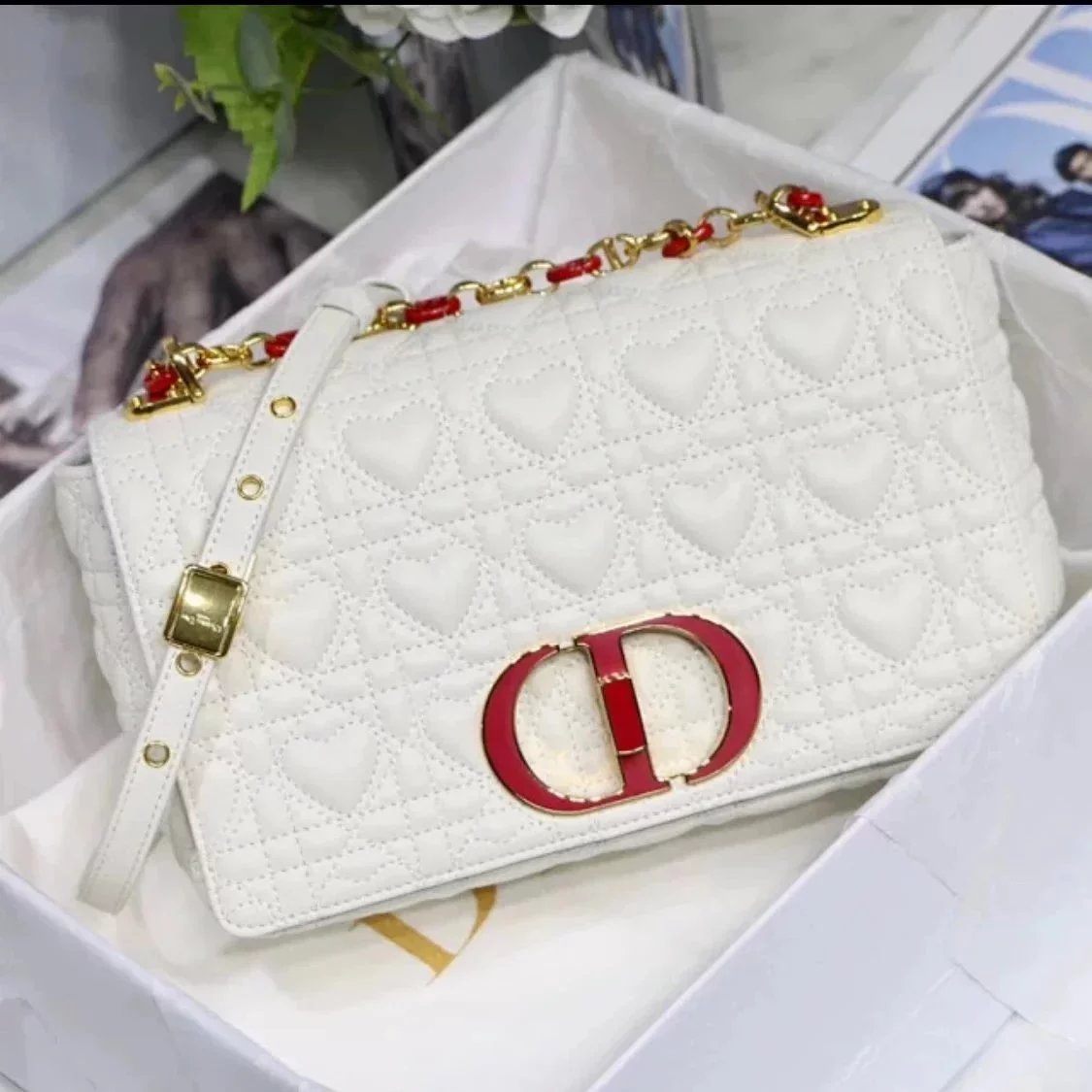 Dior Women's Bag Top version Caro2023Spring New,Cowhide with Classic Rhombus Women's Bag Chain Bag Shoulder Crossbody Handbag