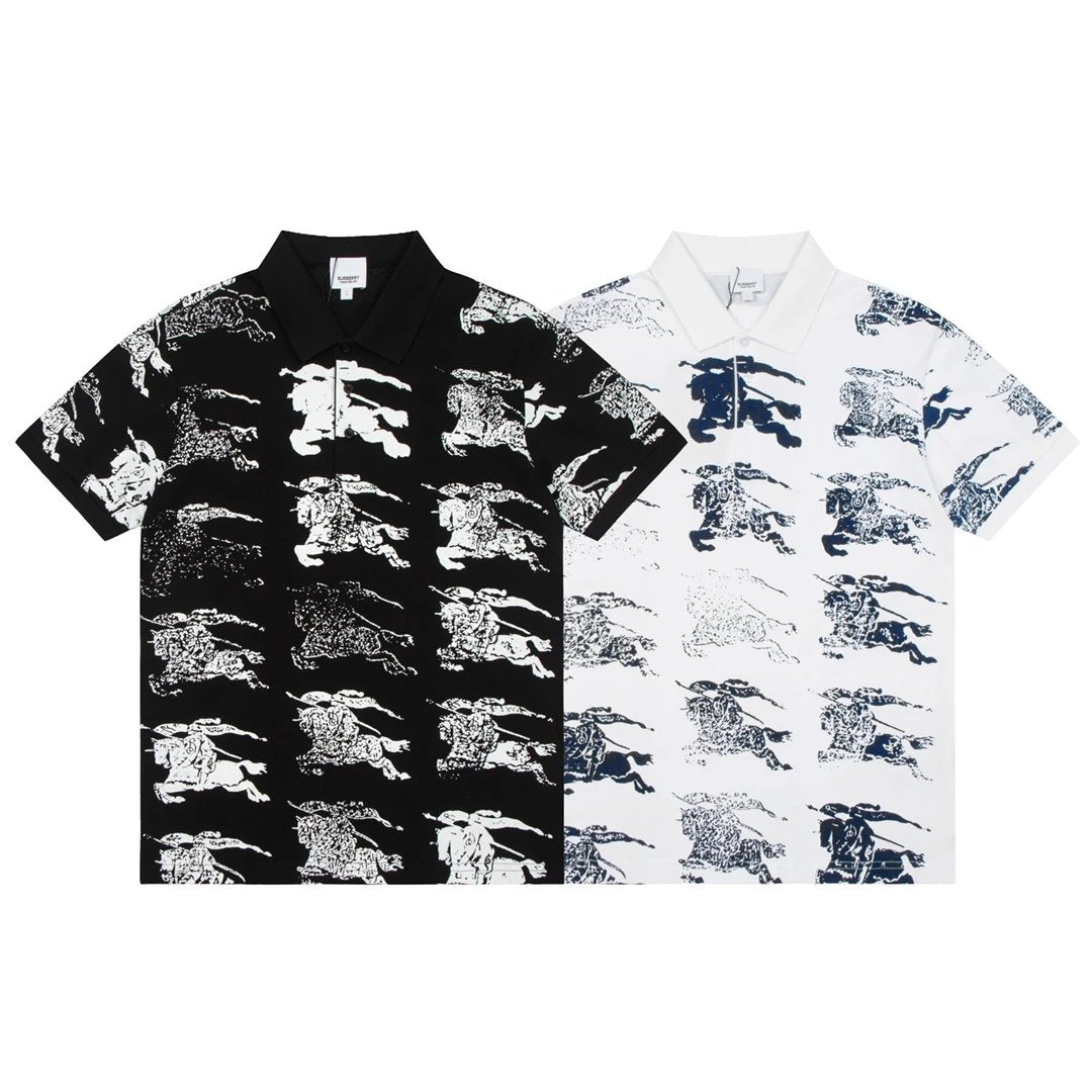 Burberry T-shirt Full Print LOGO Printing POLO Short Sleeve Shirt with Turn-down Collar for Men and Women, Summer Half Sleeve OS Loose T Business Casual Half Sleeve Shirt Plus Size T-Shirt