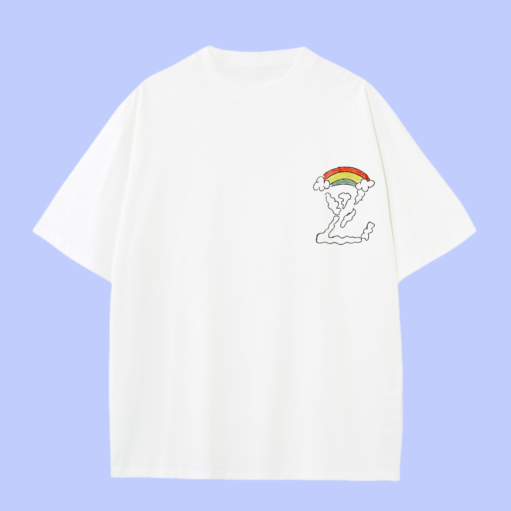 Louis Vuitton LV T-shirt Hand-drawn Rainbow on Chest logo round Neck Short Sleeve25ss New pure cotton T Unisex T-Shirt OS Drop Shoulder Loose Fit Base Shirt Top T-Shirt Short Sleeve