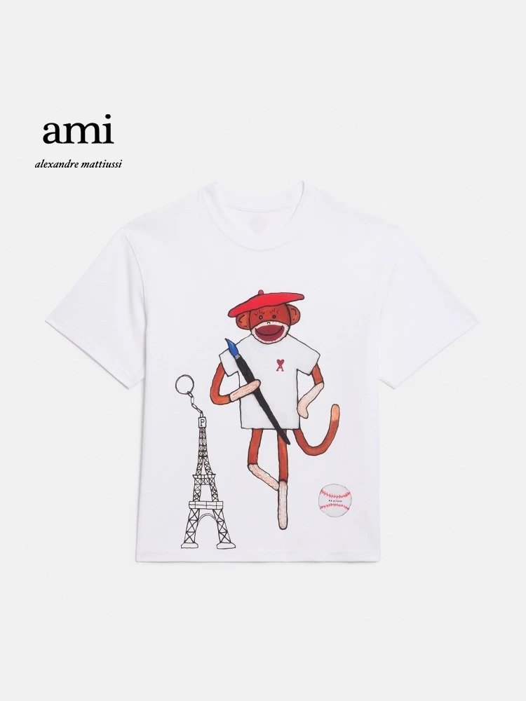 Ami T-shirt Top Version Men's and Women's Same Series Cotton Leisure Short Sleeve T T-shirt