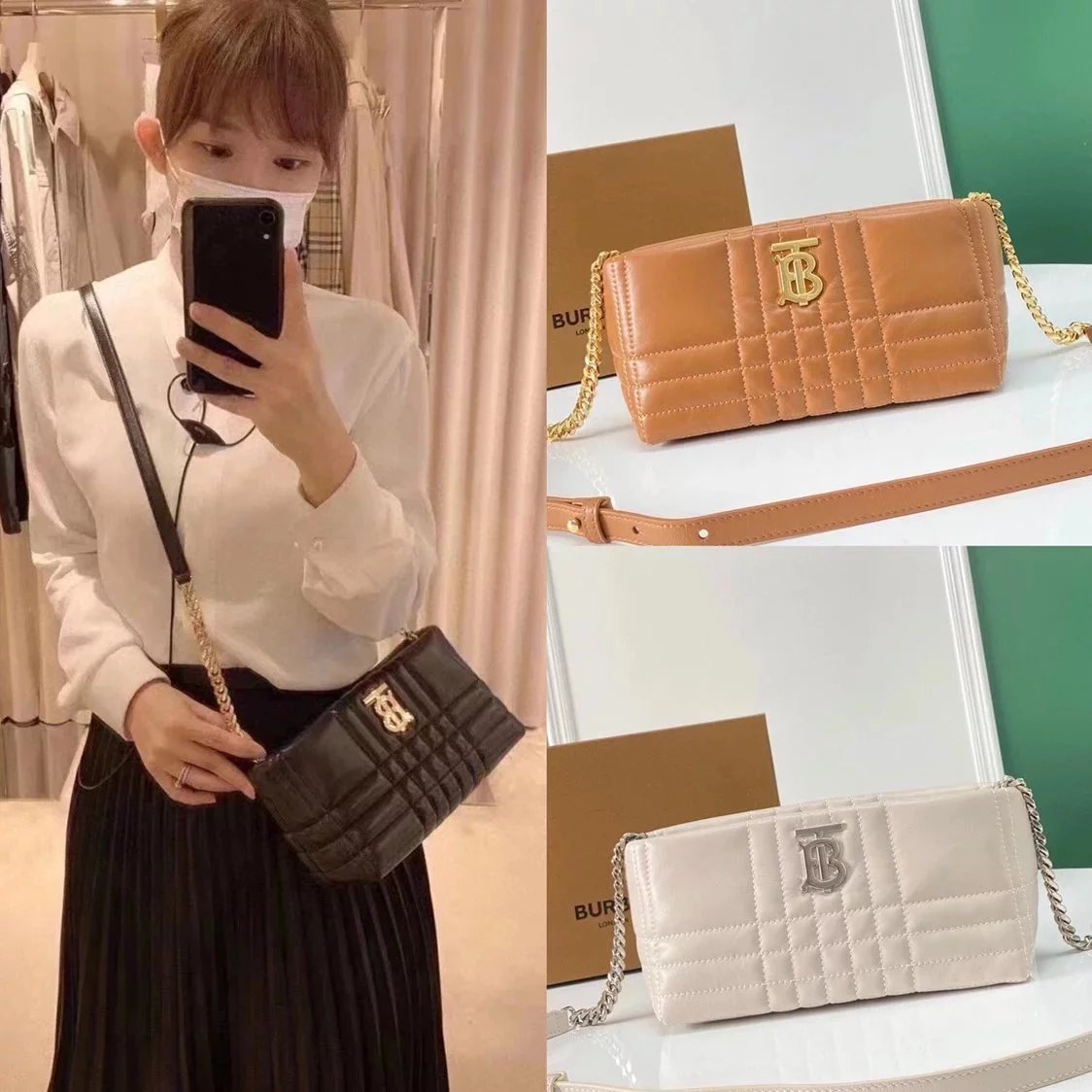 Burberry Women's Bag Top version Exclusive Level Surrogate Shopping|Soft Sheepskin Cloud Bag TB Quilting lola Lola Bag Three-Dimensional Plaid Chain Bag Shoulder Messenger Bag