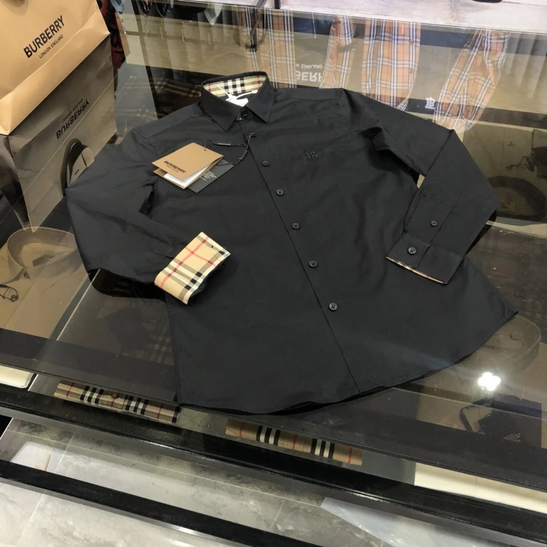 Burberry Shirt Long-sleeve Shirt with Embroidery logo25ss New Solid Color Vintage Plaid Striped Cotton Patchwork Striped Unisex Jacket Shirt Casual Business Versatile