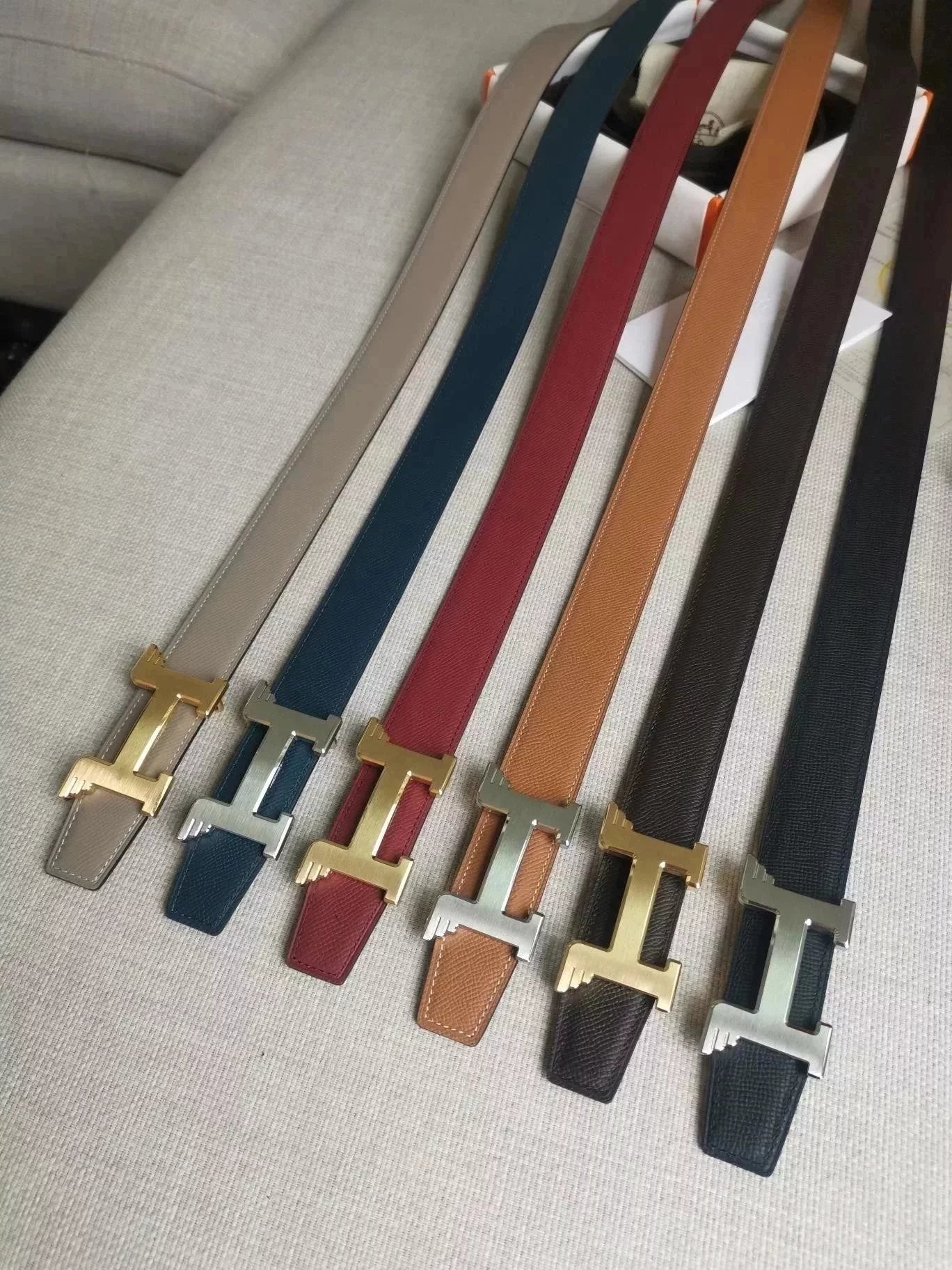 Hermes Belt Top version Men's and Women's Leather Belt Double-Sided Belt Italy Imported Cowhide Leather Original Leather Pure Steel Buckle Palm Grain h Home Double h Buckle Jeans Button