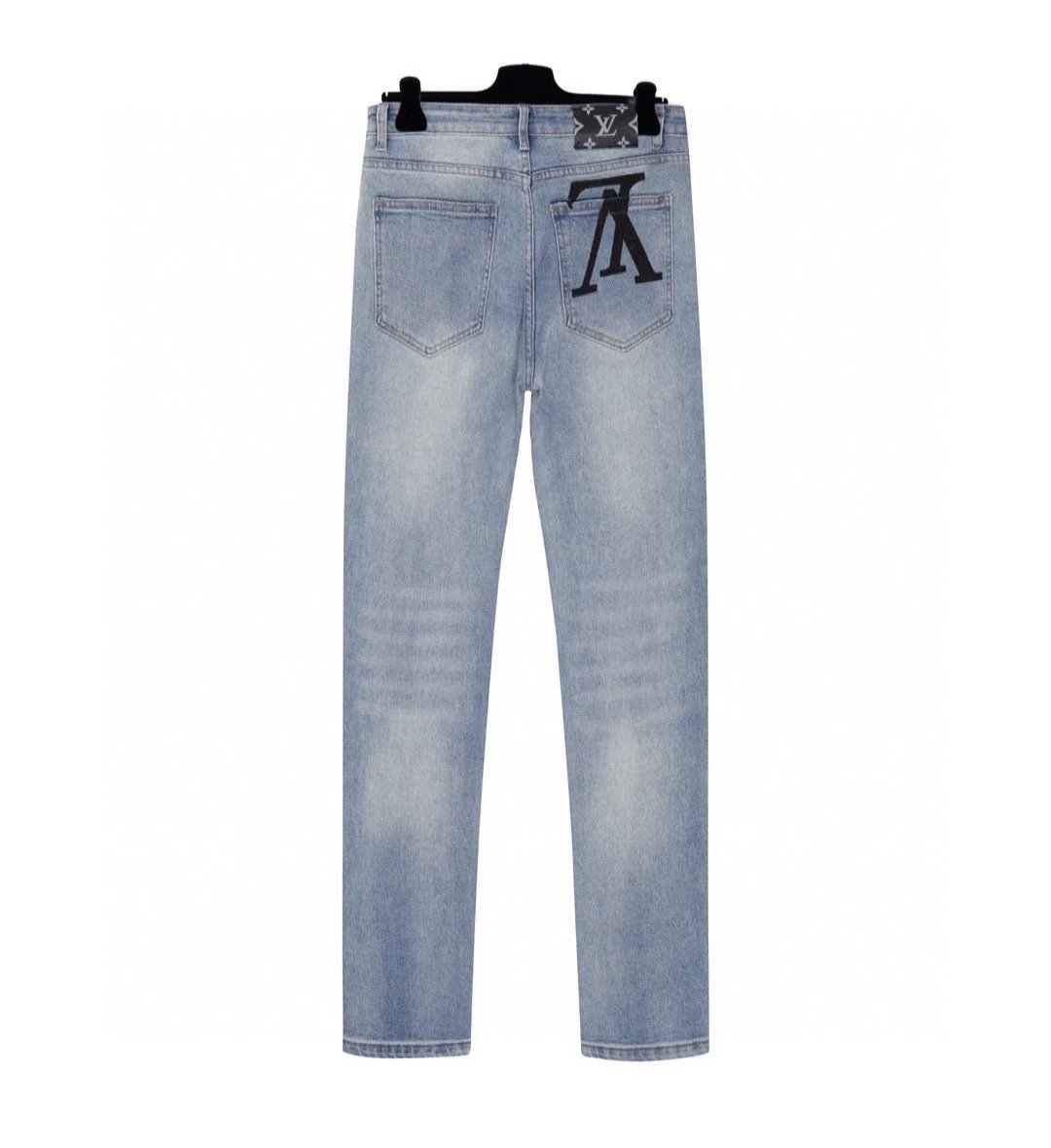 Louis Vuitton LV Jeans Pocket Embroidery Ultra Soft Straight Washed Blue Jeans Autumn Winter New Unisex Loose Casual Wide Leg High Waist Pants