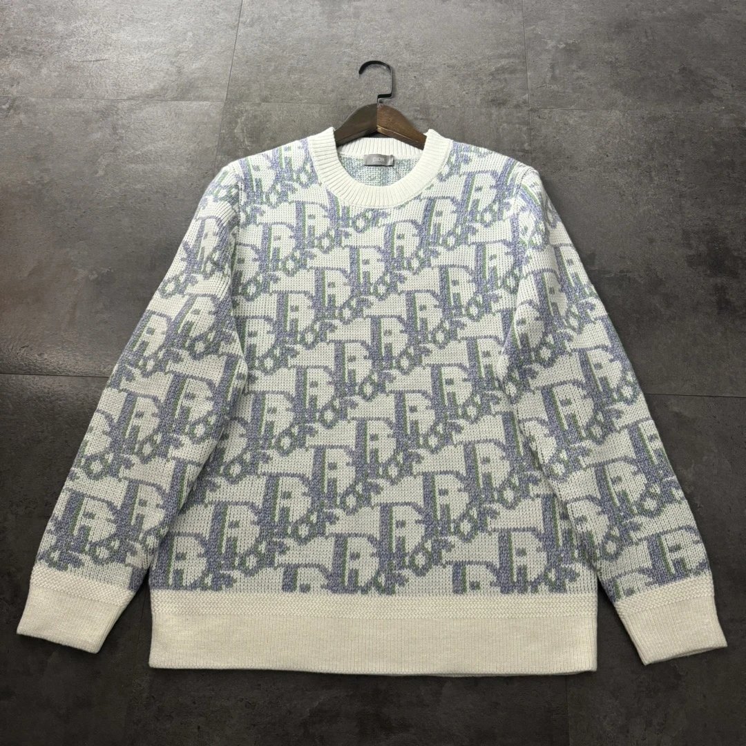 Dior Sweater 2024New Letter Jacquard Knit Sweater Long Sleeve Thickened Lazy Style Unisex Loose Knit Top Coat Versatile Casual Wear