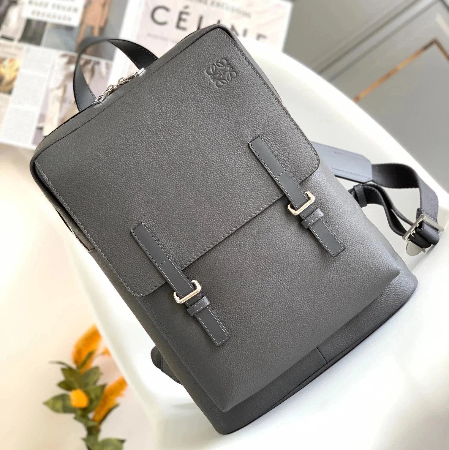 LOEWE Backpack Top version 【Original Highest Version】New Men's MilitaryBackpack Backpack Military Bag Particle Calfskin Travel Bag Portable Backpack Men's Backpack Schoolbag Large Capacity Travel Bag Luggage Bag Men's and Women's Bags