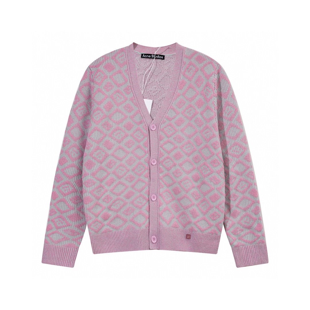 Acne Studios Sweater Top Version for Men and Women F Facial Expression Pure Wool V Collar Button Sweater Coat Knitted Cardigan