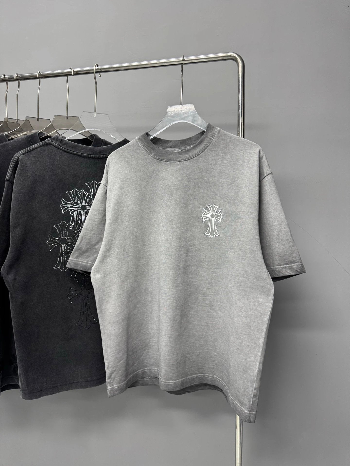 Chrome Hearts T-shirt Heavy Craft Vintage Gradient Rhinestone logo round Neck Short Sleeve25ss New pure cotton T Unisex T-Shirt OS Loose Fit Base Shirt Top Half Sleeve T-Shirt