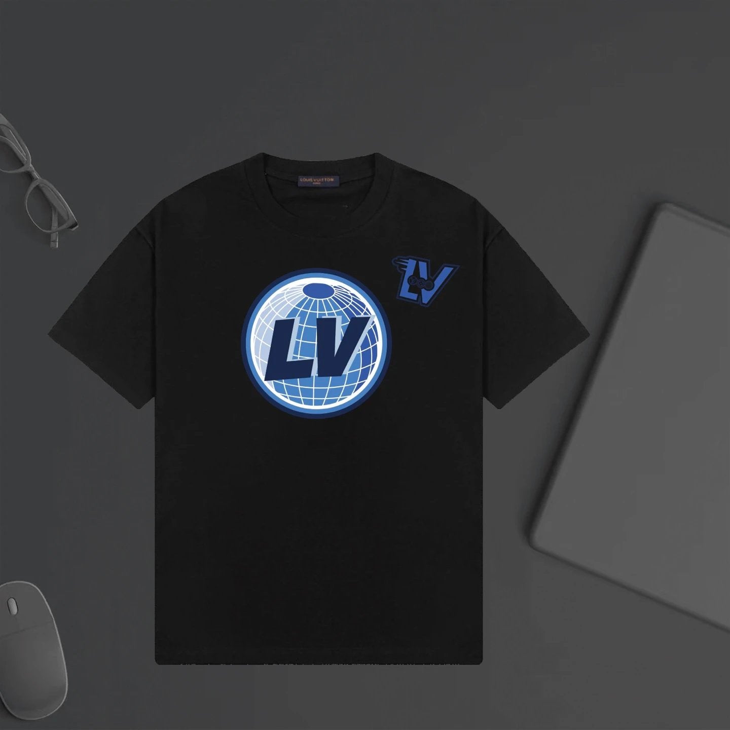 Louis Vuitton LV T-shirt Letter Earth Pattern Print on Chest logo round Neck Short Sleeve25ss New pure cotton T Unisex T-Shirt OS Drop Shoulder Loose Fit Base Shirt Top T-Shirt Short Sleeve