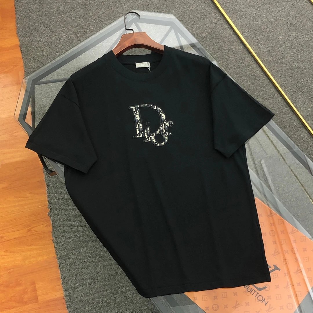 Dior T-shirt Old Flower Patch on Chest logo round Neck Short Sleeve25ss New Pure Cotton Unisex Style T Casual T-Shirt Base Layer Shirt OS Loose design