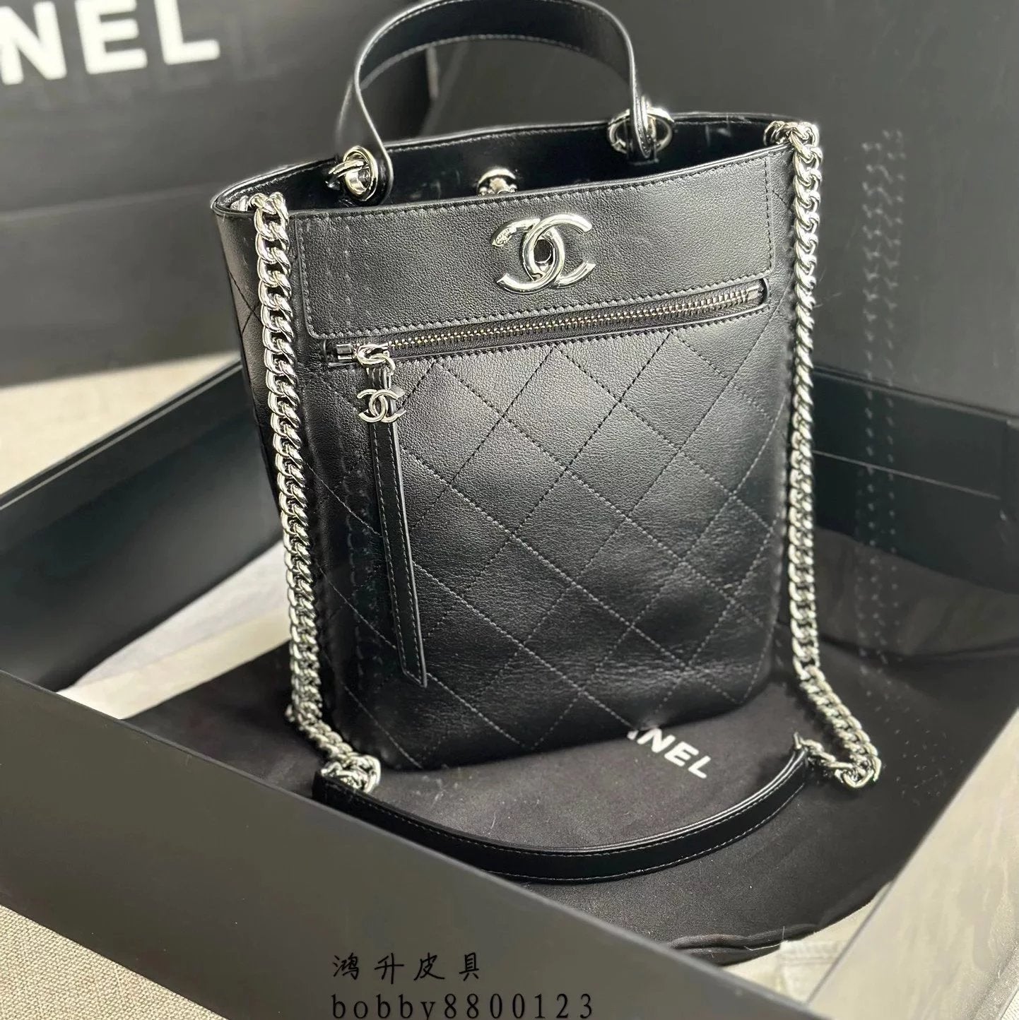 Chanel Women's Bag Top version 【Bag**Version】Home23S New Bucket Bag Portable Shopping Bag,Cowhide Series the Most Perfect Bucket Bag,Simple and Generous,Fashion Style,Super Large Capacity,Diamond Chain Shoulder Messenger Bag,Italy Cowhide Wear-Resistant D