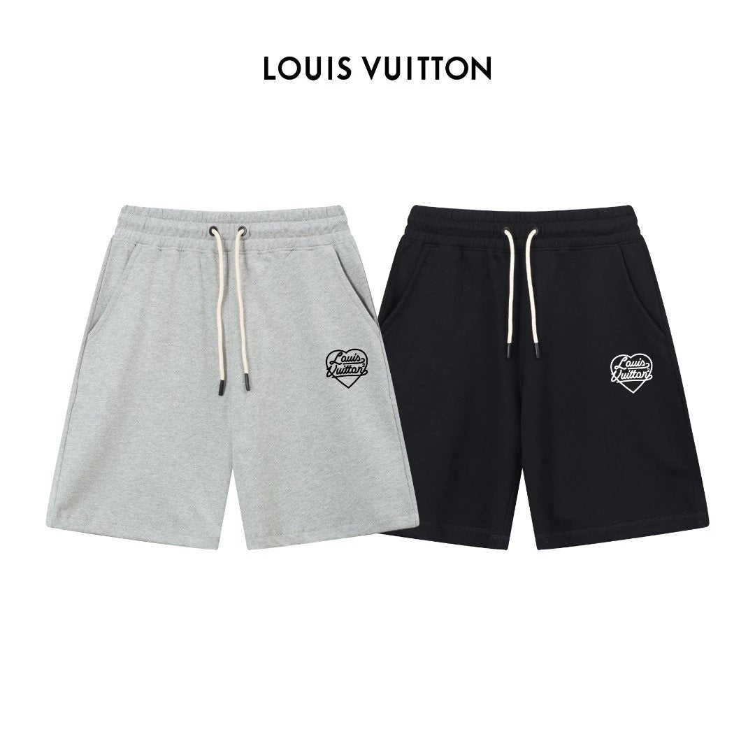 Louis Vuitton LV Shorts Heart-shaped Letter Print logo Five-point Shorts25ss New Drawstring Casual Pants for Men and Women, Summer Style5Two-in-One Casual Sweatpants Pure Cotton Joggers
