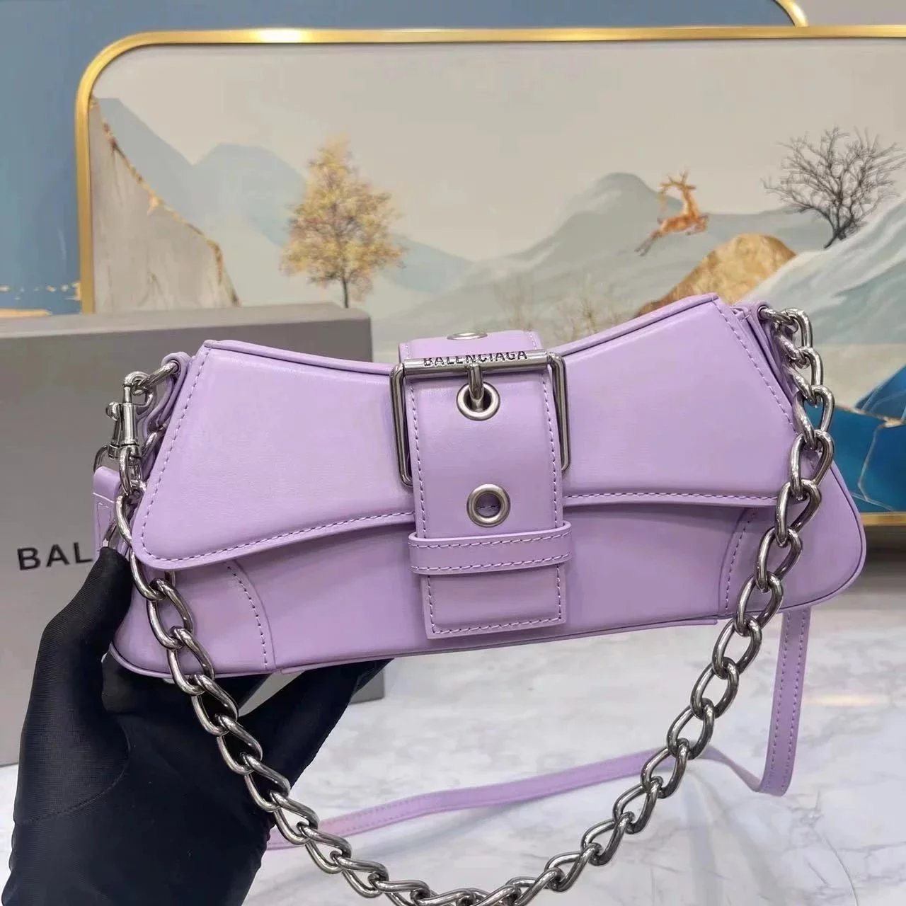 Balenciaga Bag Top version 【High Edition】New Underarm Bag New Push lindsay Handbag Chain Underarm Bag Crossbody Bag Belt Buckle Pouch lindsay Chain Shoulder Bag Messenger Bags Crocodile Pattern Cattle Leather Bag