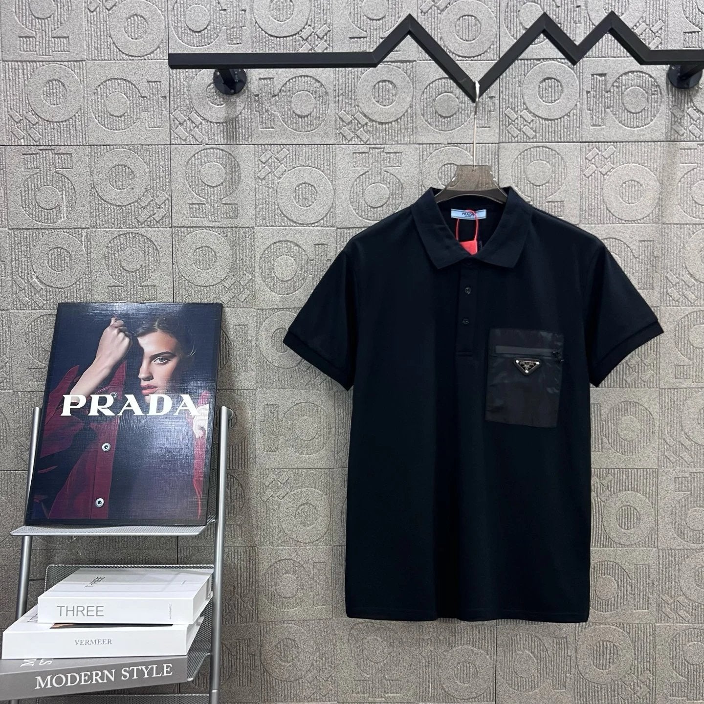PRADA T-shirt Chest Pocket Triangle Logo Letter logoPOLO Shirt Lapel Short Sleeve25ss New Unisex Summer Short Sleeve OS Loose T Business Half Sleeve Shirt Plus Size T-Shirt