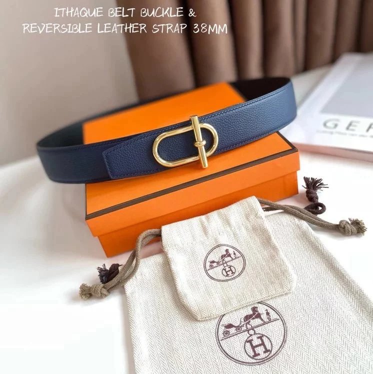 Hermes Belt Top version 【Products in stock new】Belt Men's Leather Belt Double-Sided Available Smooth Buckle Business Casual Belt38MM