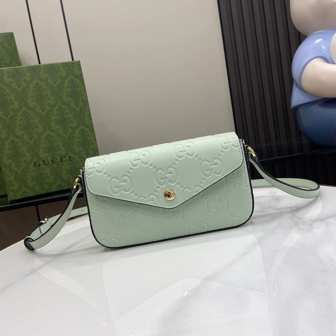 Gucci Women's Bag Top version 【Super Original Leather】24S New Product Ophidia Series Mini Handbag Six-Color Embossed Original Leather mini Small Bag Envelope Package Mobile Phone Bag Wallet Messenger Bag Shoulder Bag Mini Small Bag Women's Bag21cm Model:7