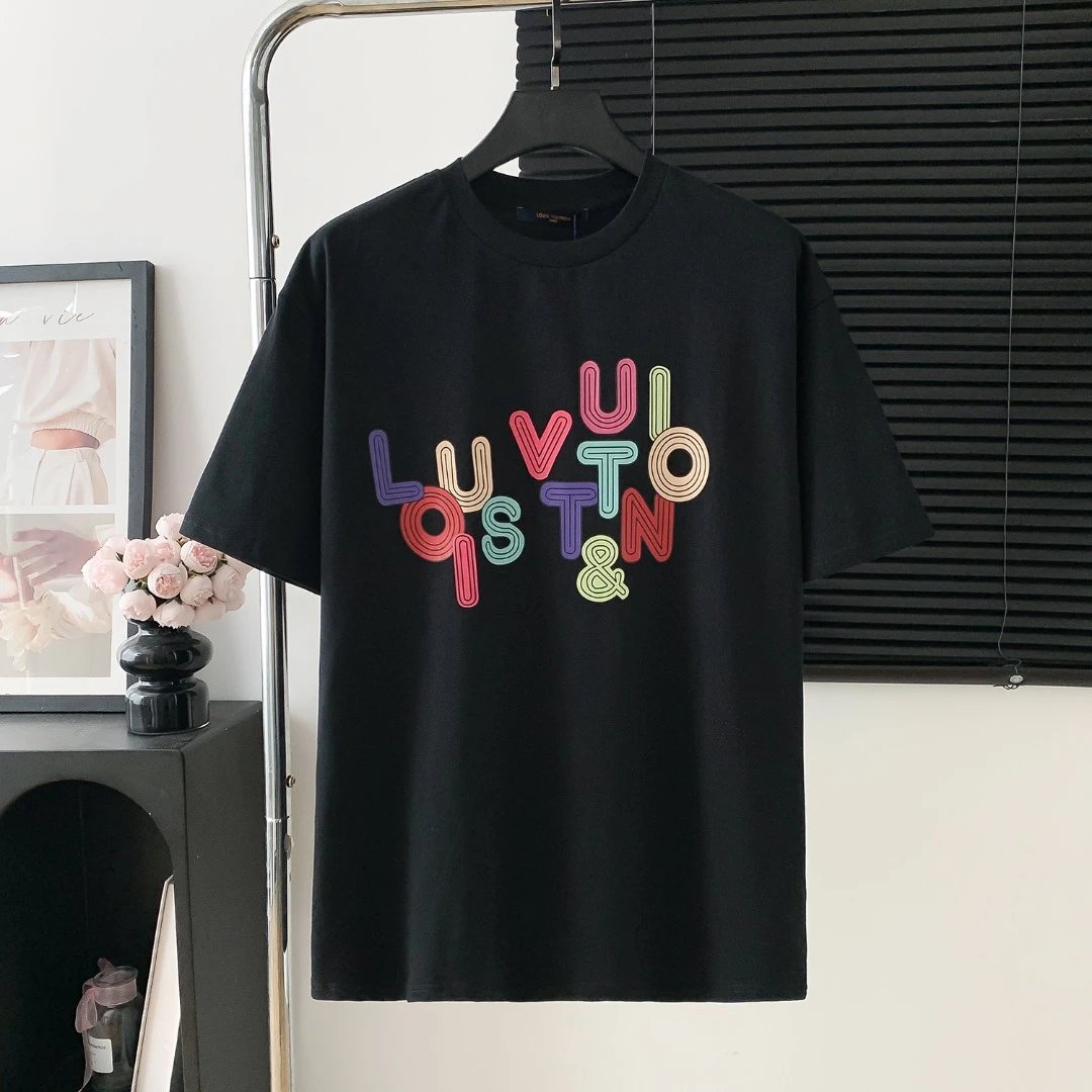 Louis Vuitton LV T-shirt Chest Logo Logo Print Exquisite Round Neck Short Sleeve25ss New Pure Cotton Unisex Style T Casual T-Shirt Base Layer Shirt OS Loose Fit Half Sleeve Top Plus Size